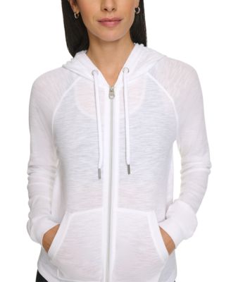 Ruched-Sleeve Zip Hoodie