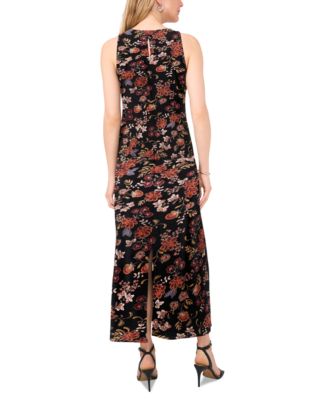 Women's Floral Sleeveless Keyhole-Back Crewneck Maxi Dress
