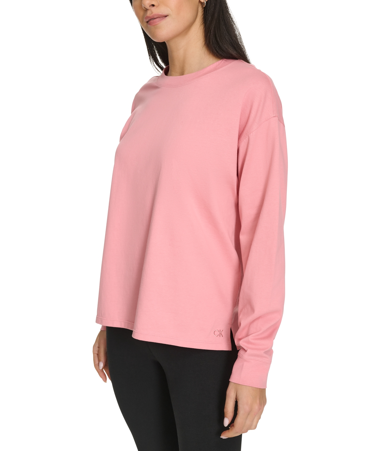 Calvin Klein Performance Women's Long-sleeve Crewneck T-shirt In Brandied Apricot