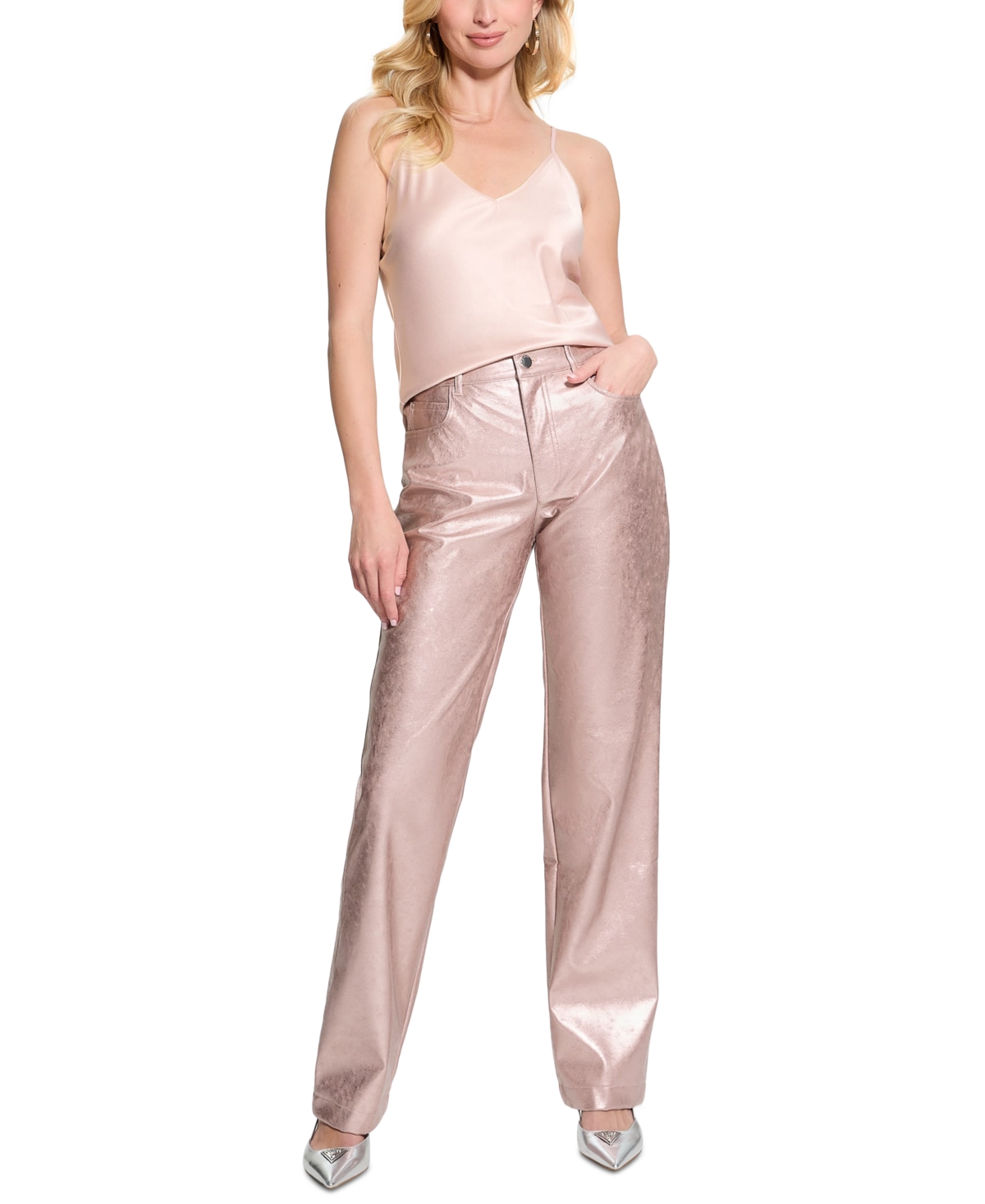Women's Ambra Metallic Straight-Leg Pants - Metallic Dusty Pink