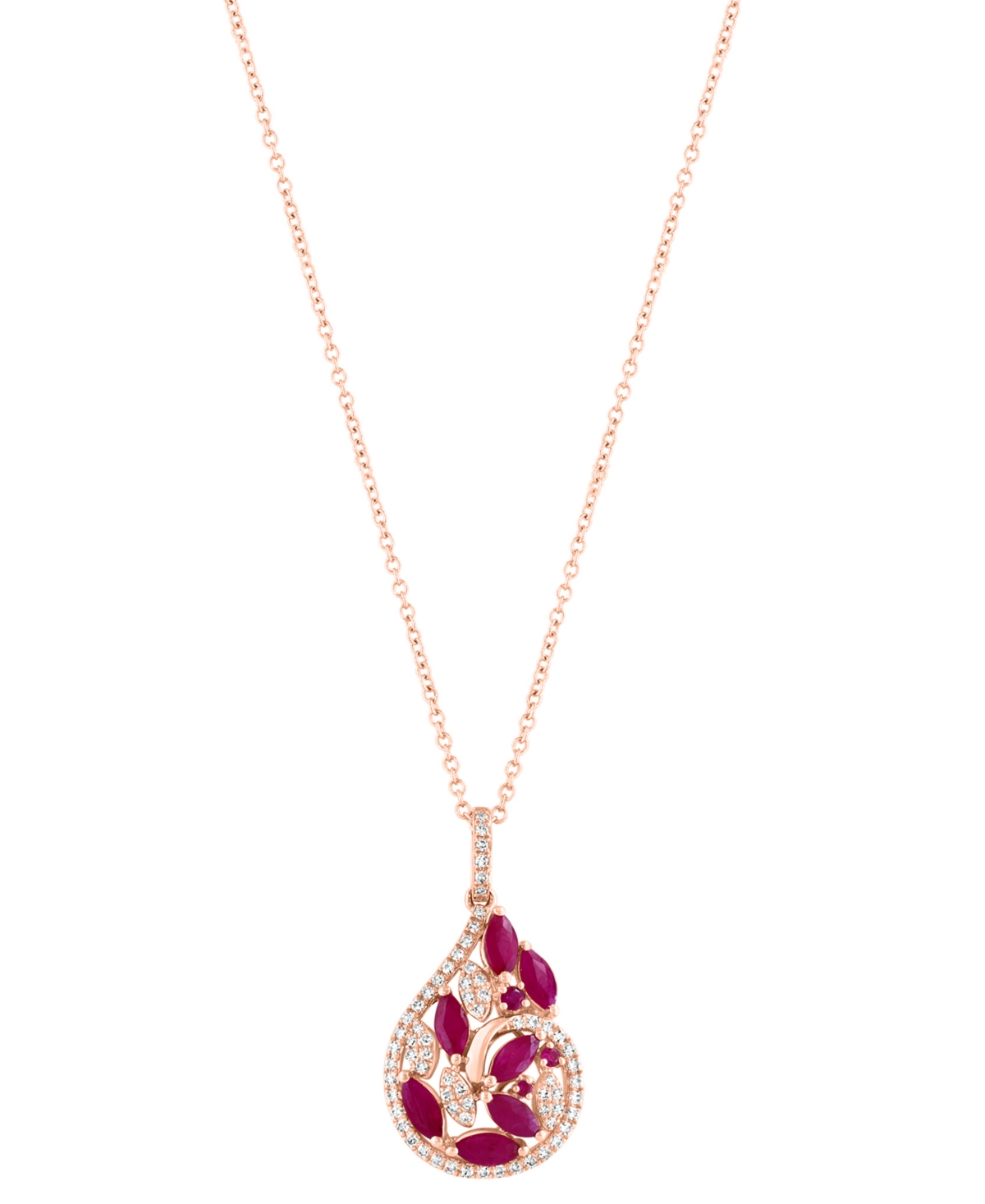 Effy Collection Effy Ruby (1-1/8 Ct. T.w.) & Diamond (1/4 Ct. T.w.) Marquise Teardrop Cluster 18" Pendant Necklace I In Rose Gold