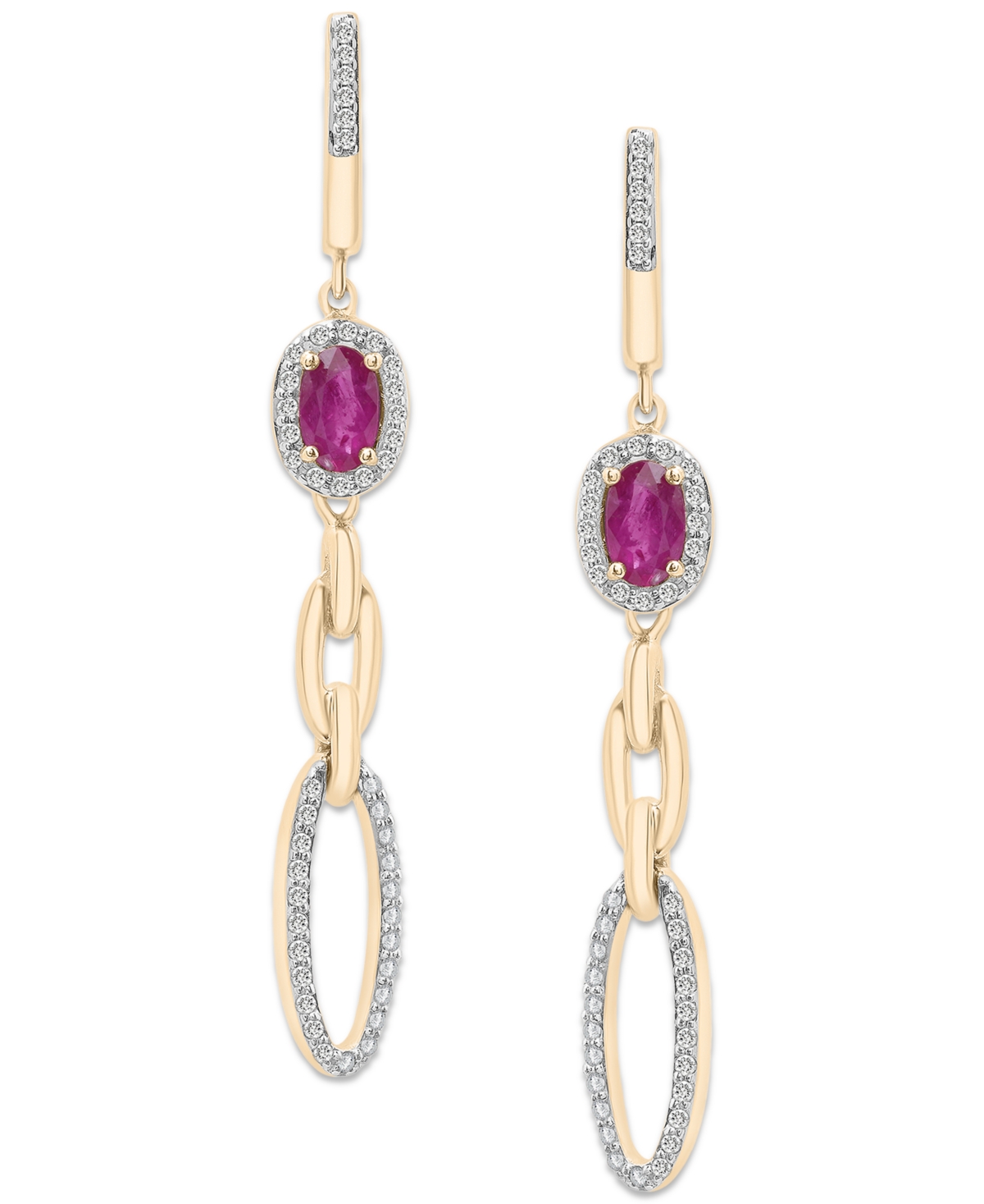 Macy's Ruby (5/8 Ct. T.w.) & Diamond (1/5 Ct. T.w.) Halo Link Drop Earrings In 14k Gold In Ruby