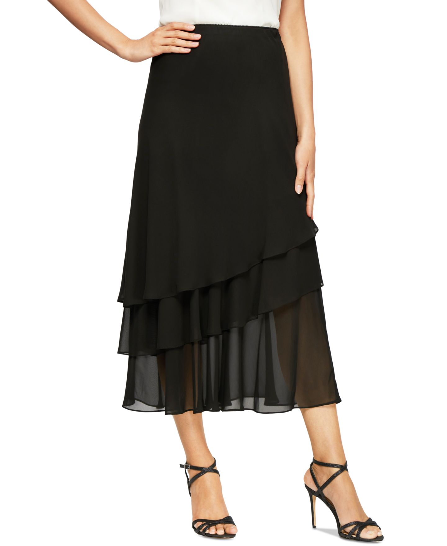 Женская юбка Alex Evenings Tiered Chiffon Midi, цвет: Чёрный — фото 1