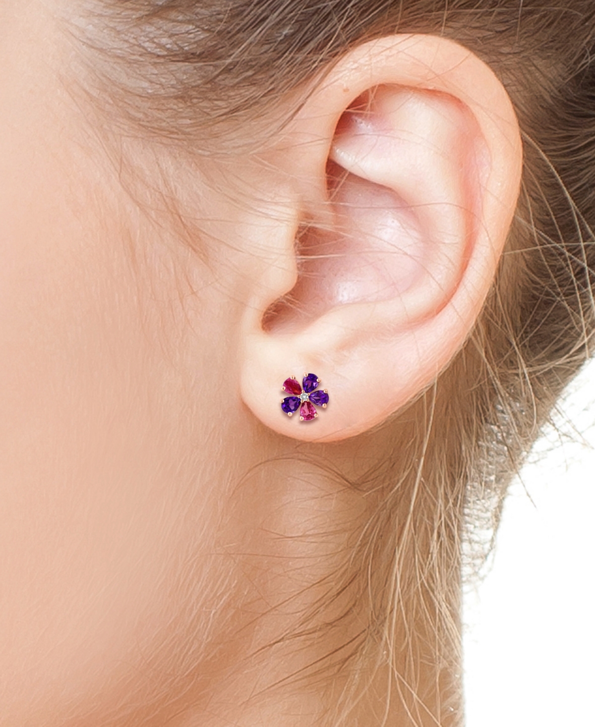 Effy Collection Multi Gemstone (1-1/2 Ct. T.w.) & Diamond Accent Floral Stud Earrings In 14k Rose Gold In Rose Gold