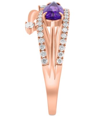 EFFY&reg; Collection Diamond (1/4 ct. t.w.) & Amethyst (1/2 ct. t.w.) Multi Row Ring in 14k Rose Gold