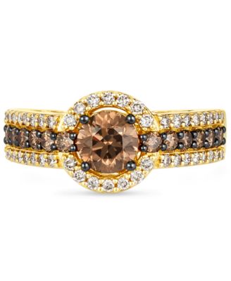 Chocolate Diamond & Nude Diamond Halo Triple Row Ring (1-3/8 ct. t.w.) in 14k Gold