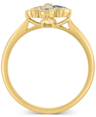 EFFY&reg; Multi-Sapphire (7/8 ct. t.w.) & Diamond (1/20 ct. t.w.) Flower Ring in 14k Gold