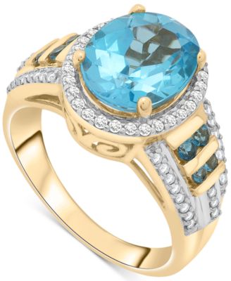 Macy's - Swiss Blue Topaz (3-1/5 ct. t.w.), London Blue Topaz (1/4 ct. t.w.) & Diamond (1/4 ct. t.w.) Ring in 14k Gold