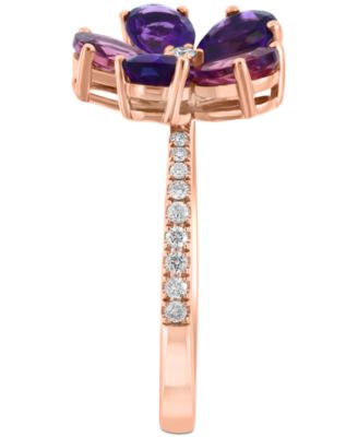 EFFY&reg; Collection Diamond (1/6 ct. t.w.) & Multi Gemstone (1-5/8 ct. t.w.) Floral Ring in 14k Rose Gold