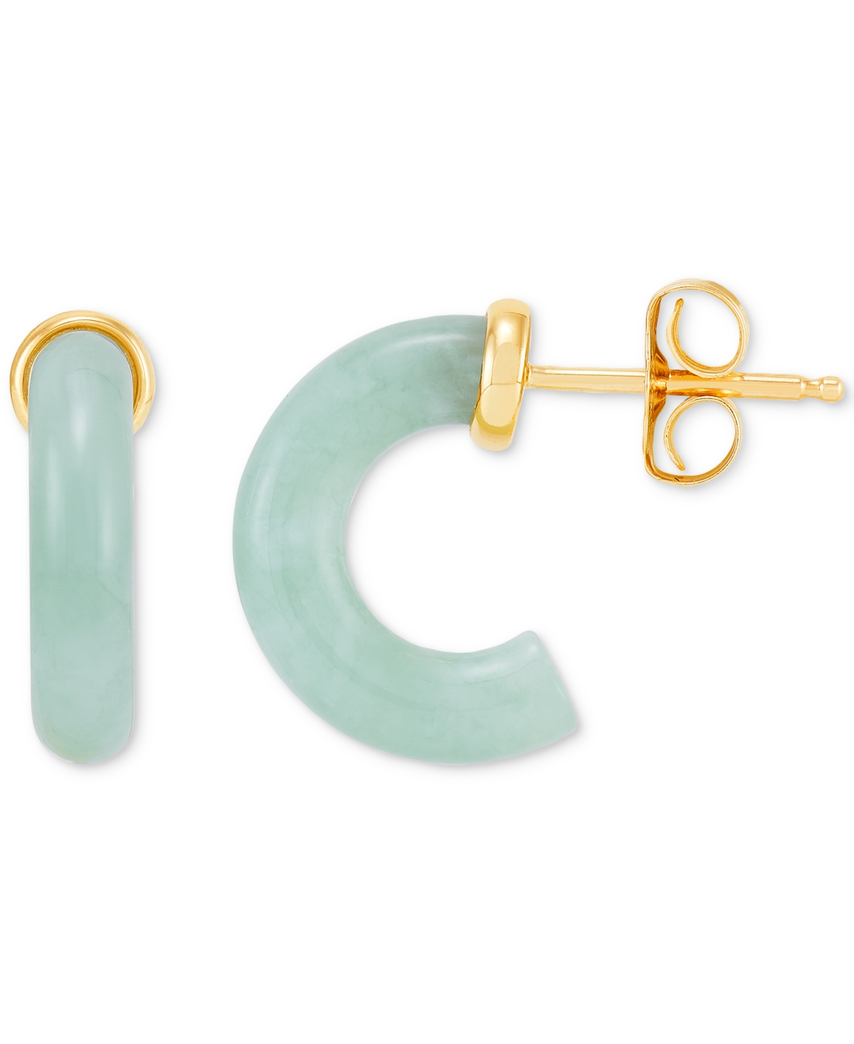 Macy's Jade (13 X 3mm) J Hoop Earrings In 14k Gold-plated Sterling Silver In Jade