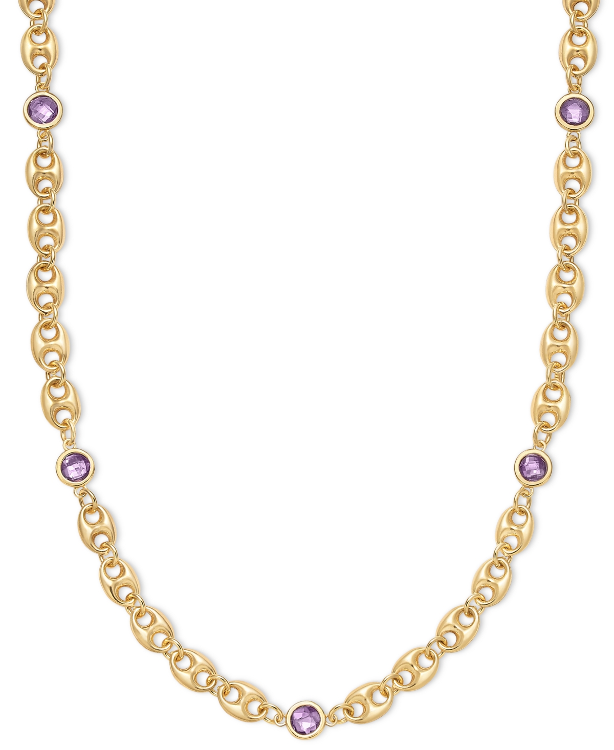Macy's Amethyst Bezel Mariner Link 18" Collar Necklace (5 Ct. T.w.) In 14k Gold-plated Sterling Silver In Amethyst