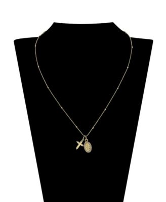 Crystal Virgin Mary and Cross Charm Pendant Necklace