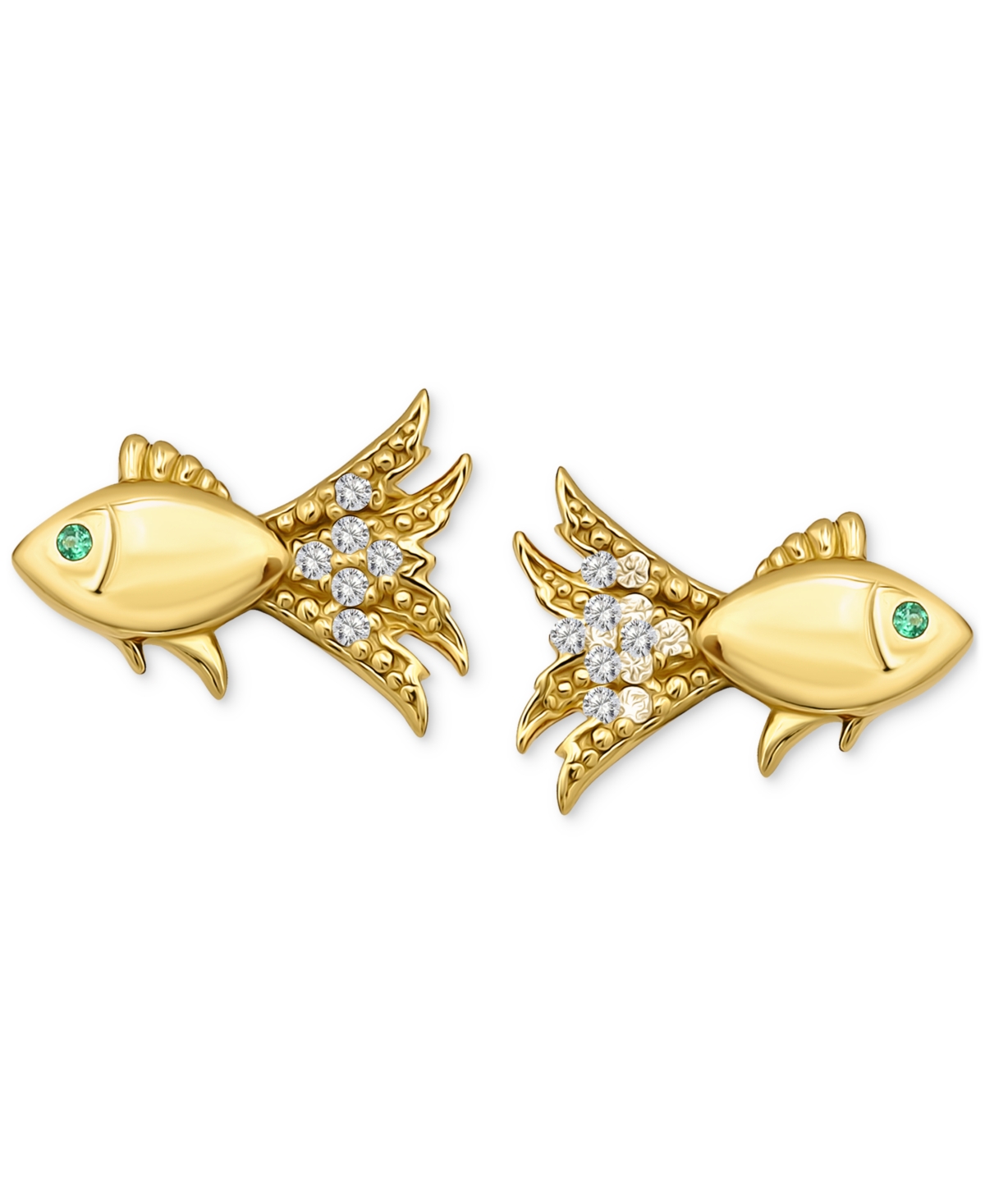 Giani Bernini Lab-created Green Quartz & Cubic Zirconia Fish Stud Earrings In 18k Gold Over Sterling Silver, Exclu In Gold