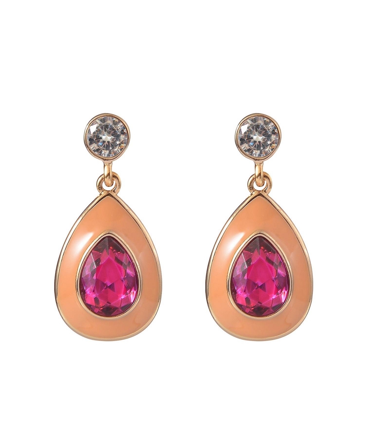 Enamel and Stone Teardrop Earrings - Gold