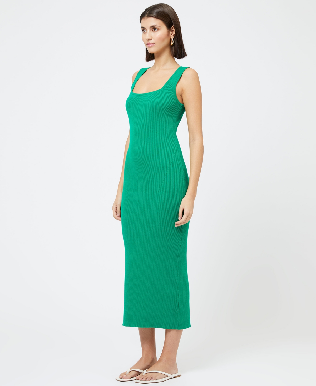 French Connection Mozza Sleeveless Rib Midi Sweater Dress In Green Tambourine