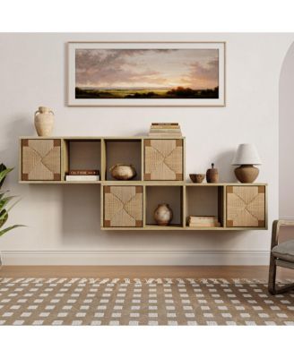 Mid-Century Modern Rope 47.2" Floating Wall Mount 2 Door Wood Cabinet