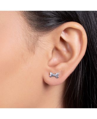 Minimalist Dog Bone Stud Earrings Animal Lovers in Sterling Silver