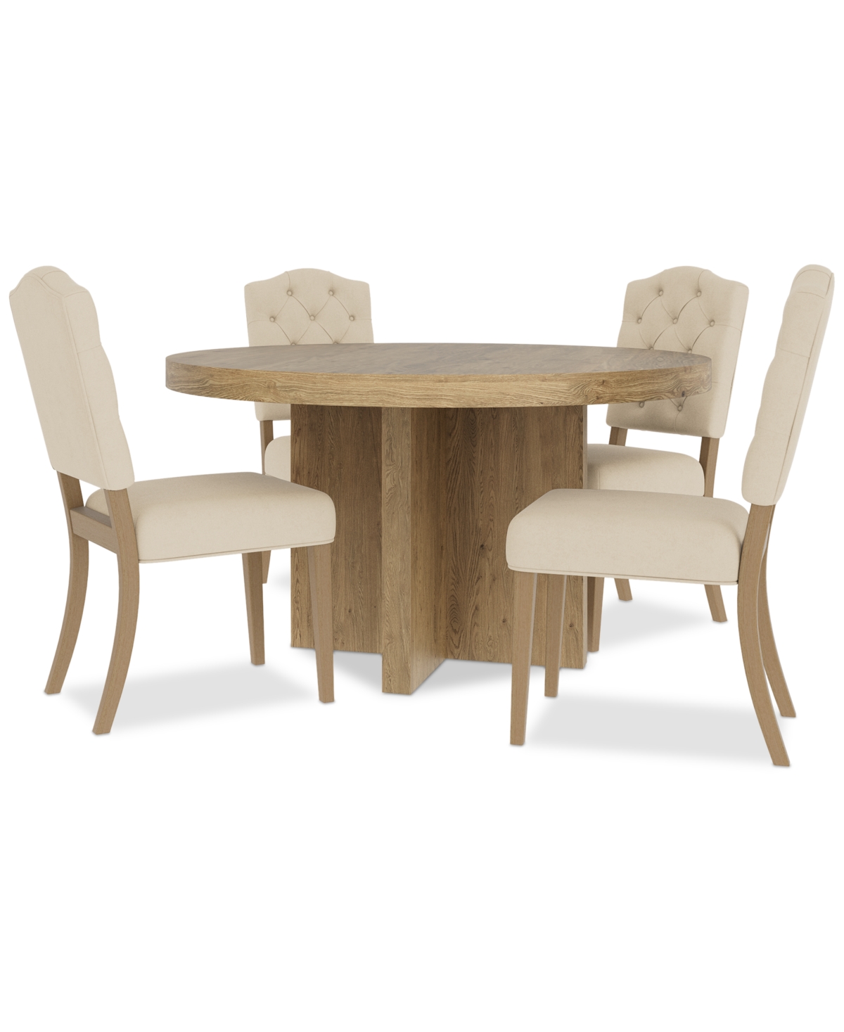 Macy's 5pc Dining Set (davie Round Table & 4 Jesilyn Chairs) In Ivory