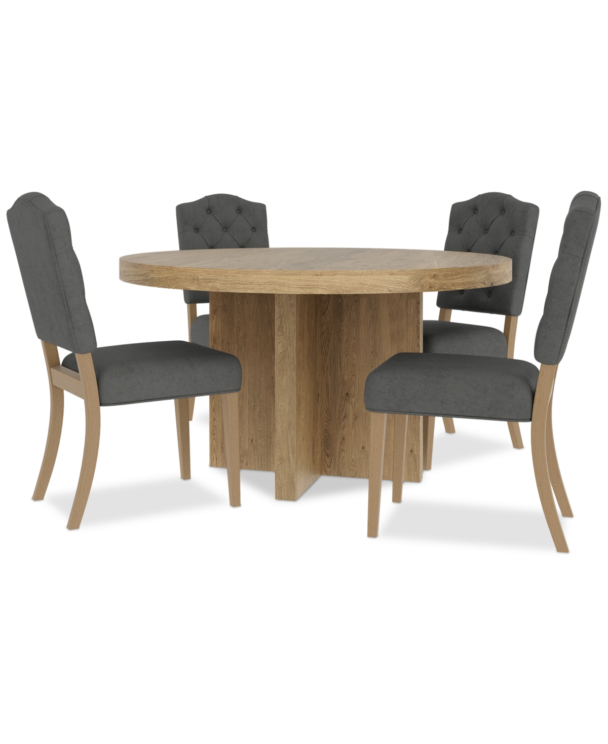 Macy's 5pc Dining Set (davie Round Table & 4 Jesilyn Chairs) In Slate