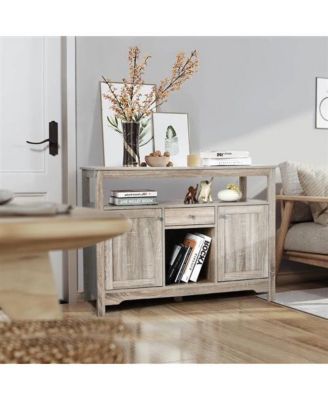 Kitchen Buffet Cabinet with Wine Rack – Wood Storage Sideboard with Open Shelf for Dishes and Bottles