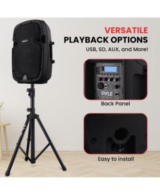 10" Active + Passive PA Speaker System Kit with Bluetooth, USB/SD/MP3 Playback, Includes (2) Speaker Stands, Wired Microphone & Remote Control