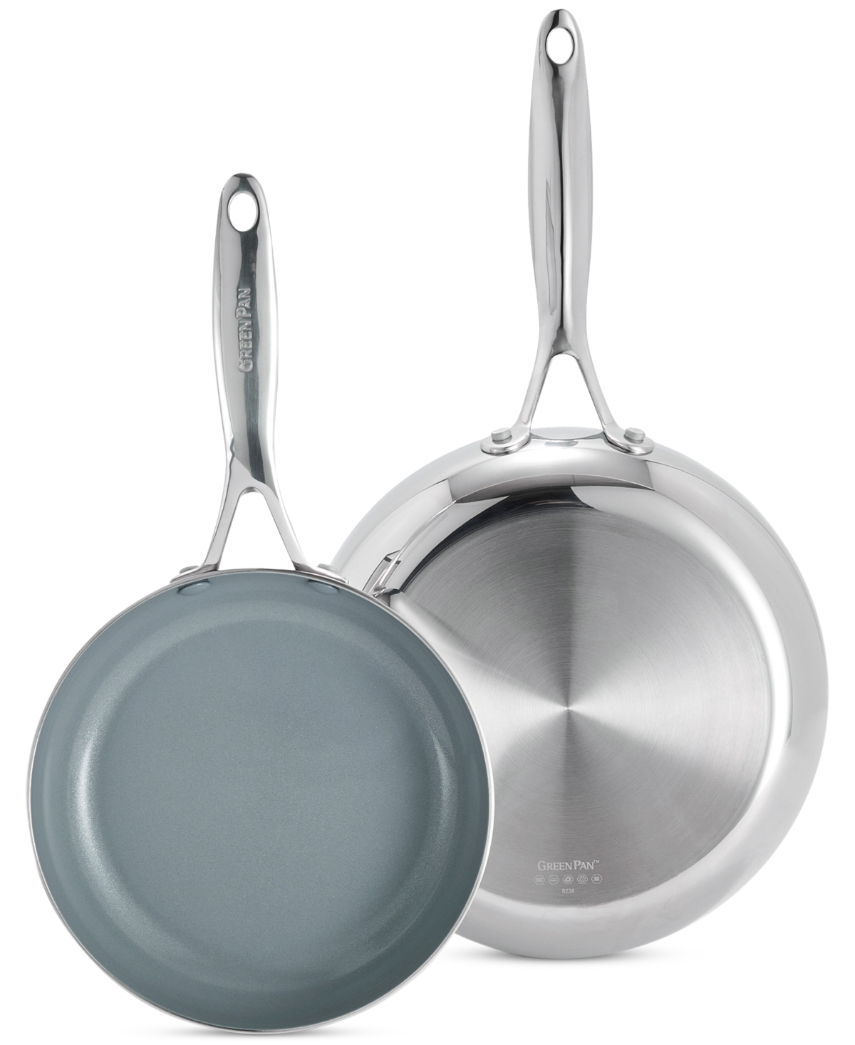 Greenpan Valencia Pro Stainless Steel 8" & 10" Open Frypan Set In Stainless Steel