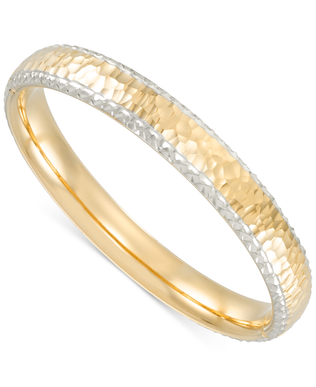 Hammered Oval Hinged Bangle Bracelet in 14k Two-Tone Gold Over Resin - Two-tone