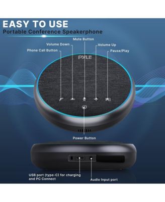 Portable Conference Speakerphone - Wireless Bluetooth Streaming with USB-C, AUX Cable, and Omni-Directional Microphone