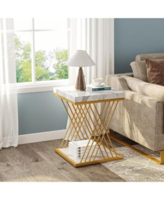 1-Pc Square End Table Metal Frame 2-Tier Storage Side Table
