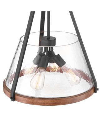 Black Wood Finish 4-Light Farmhouse Pendant with Glass Bowl Shade