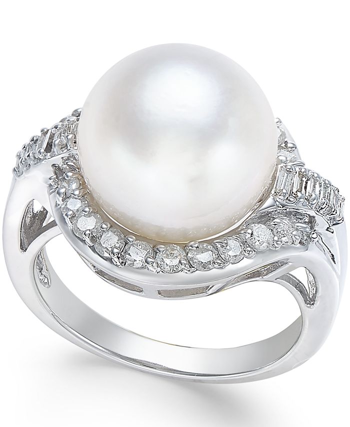 Macy's - Cultured South Sea Pearl (12-13mm) and Diamond (5/8 ct. t.w.) Ring in 14k White Gold