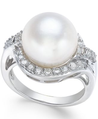 Cultured South Sea Pearl (12mm) and Diamond (5/8 ct. t.w.) Ring in 14k ...