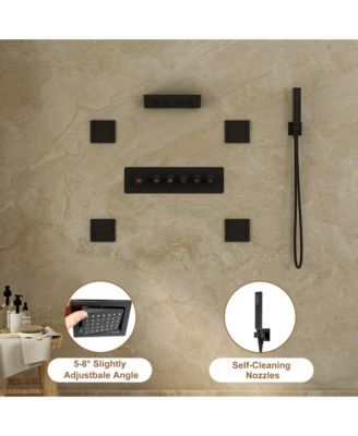 5-Function Flush Mount Thermostatic Shower System With Neck Massage Spout and 4 Body Jets