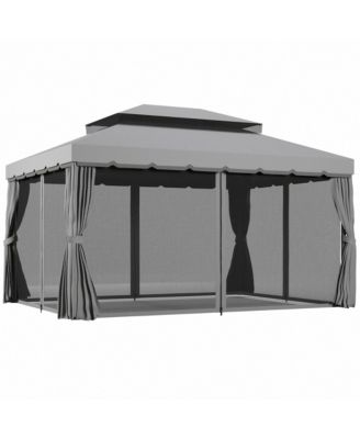 10' x 13' Gazebo, Aluminum, Mesh, 2 Tier Polyester Roof, Light