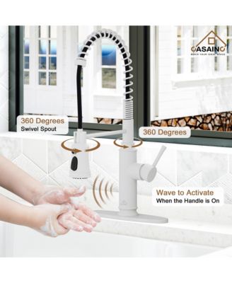 Pull Down Sprayer Kitchen Faucet with Infrared Sensor Induction Function and Deck Plate