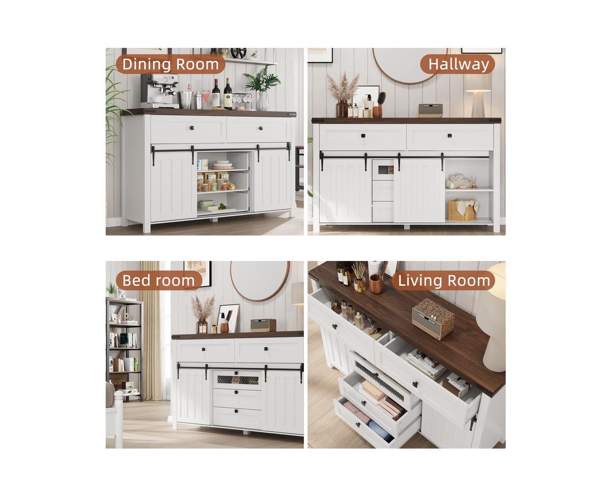 gaomon Farmhouse Buffet Cabinet, Sideboard Storage Cabinet with 5 Drawers and Sliding Barn Doors