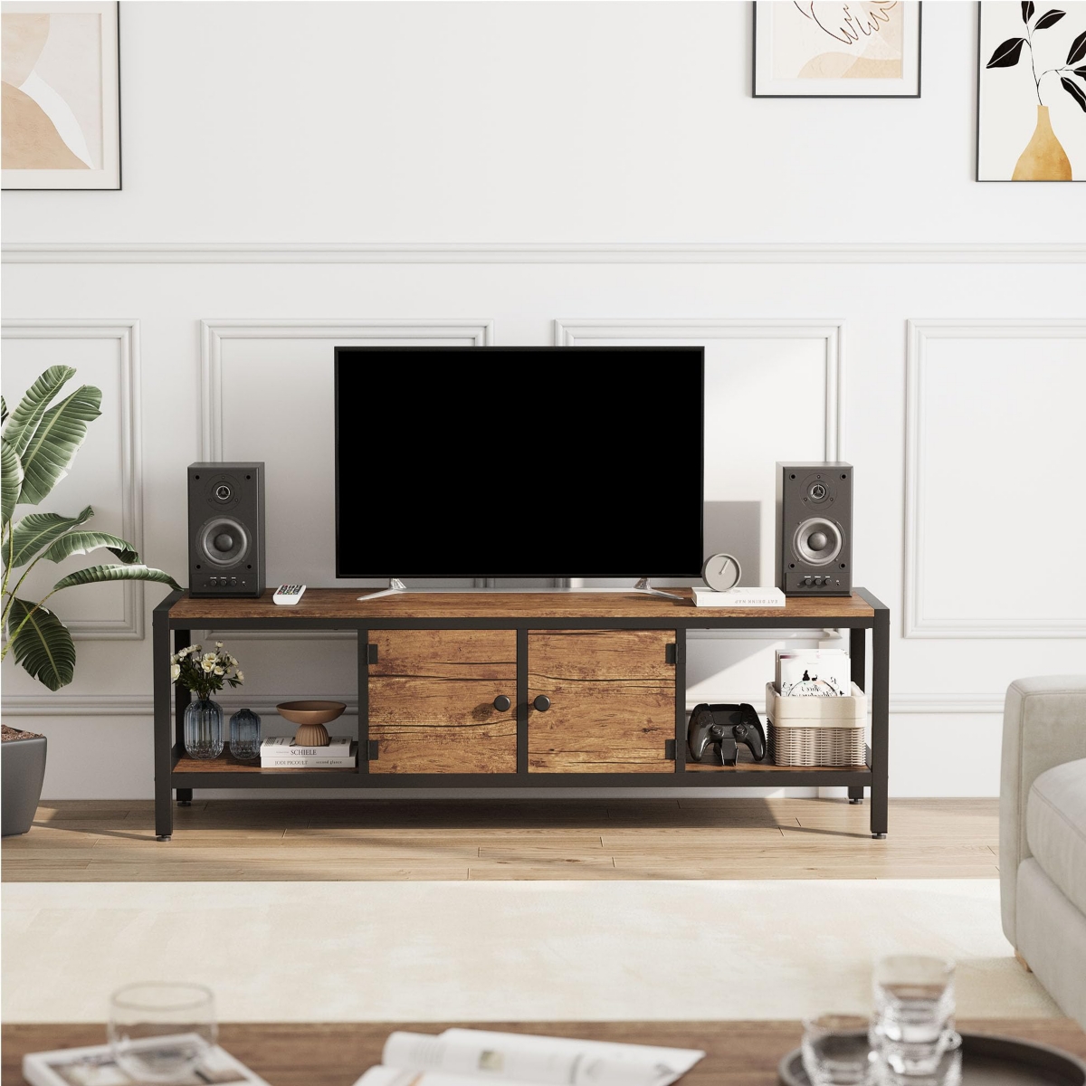 gaomon 58 Inch Tv Stand for Bedroom, Farmhouse Tv Cabinet with Storage, Tv Consoles up to 65 Inch Tv
