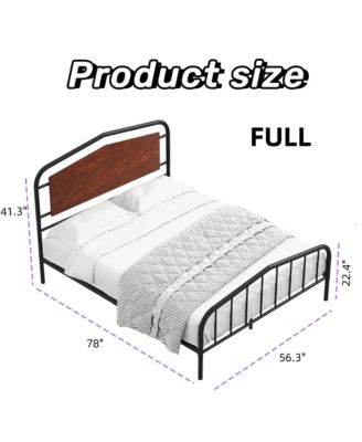 Platform Bed Frame with Wooden Headboard, Heavy Duty Metal Slats Support