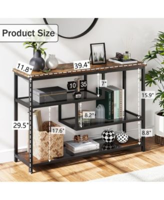 Console Table, 4-Tier Sofa Tables Narrow Entryway Table with Glass Shelf and Metal Frame, 39.4" Behind Couch Table Industrial Hallway Table for Living Room, Foyer, Bedroom