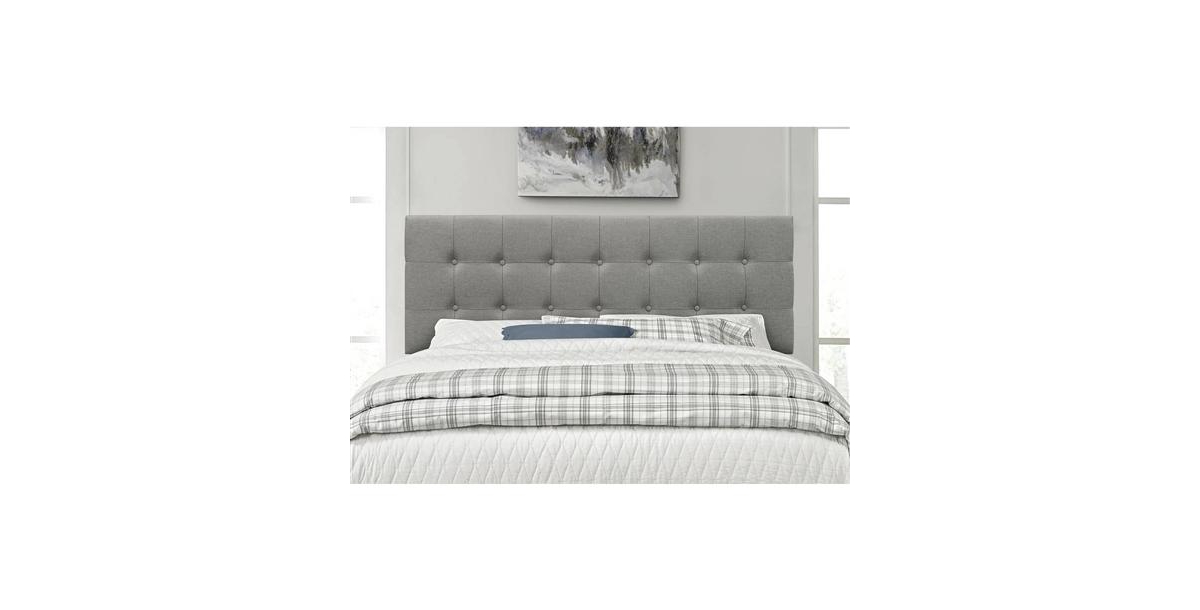 Slickblue Queen Modern Classic Style Button-Tufted Headboard in Grey Upholstered Fabric