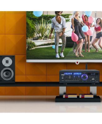 Audio Speaker Power Amplifier System - 2x120W Digital Amp with Headphone Jack, MP3/USB/SD/MMC Card Reader, FM Radio, Bluetooth Receiver, AUX & CD Inputs, Blue LED Display