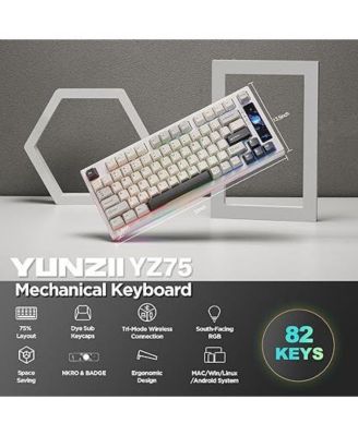 YZ75 75% Gasket Mechanical Keyboard, Compact Wireless Hot Swappable Bluetooth Gaming Keyboard with 4-Layer Padding, BT5.0/2.4Ghz/Type-C NKRO RGB Keyboard for Win/Mac Milk Switch