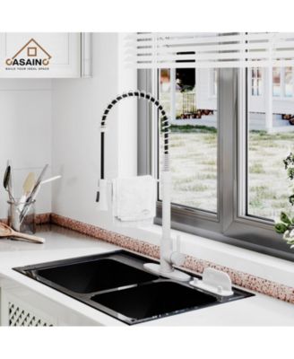 Spring Pull Down Sprayer Kitchen Faucet with Dual-Function Spray Head and Deck Plate