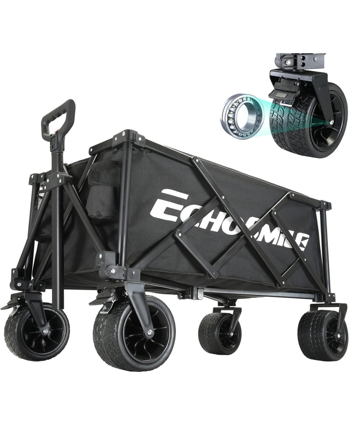 Collapsible Folding Utility Wagon Cart, Adjustable Handle, 400lb Capacity, Black, Outdoor Use - Black