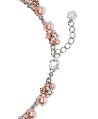 Silver-Tone Pink Crystal & Imitation Pearl Lariat Necklace, 17" + 2" extender, Exclusively at Macy's