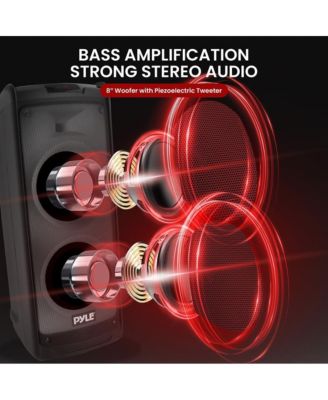 Portable Bluetooth PA Speaker System - 500W Rechargeable Indoor Outdoor Stereo w/Dual 8” Woofer & Tweeter, Audio Recording, Wireless Microphone, Flaming Light, Radio, MP3/USB/Micro SD, Remote