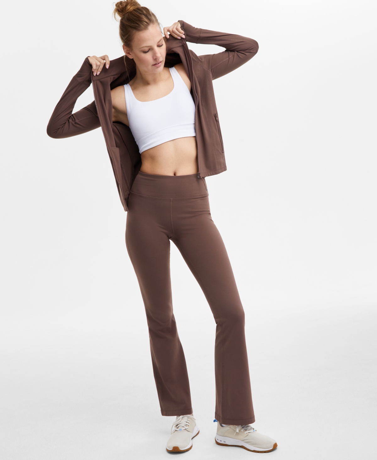 Id Ideology Womens Soft Full Zip Jacket High Rise Flare Leggings Created For Macys In Brownie