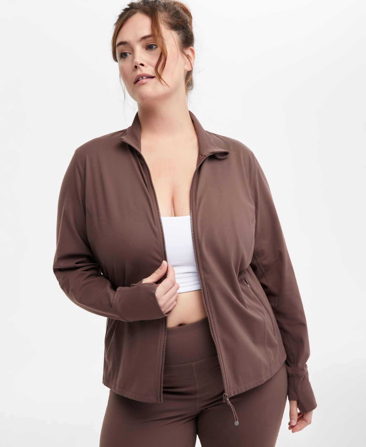 Id Ideology Plus Size Soft Flex Solid Full-zip Jacket, Created For Macy's In Brownie