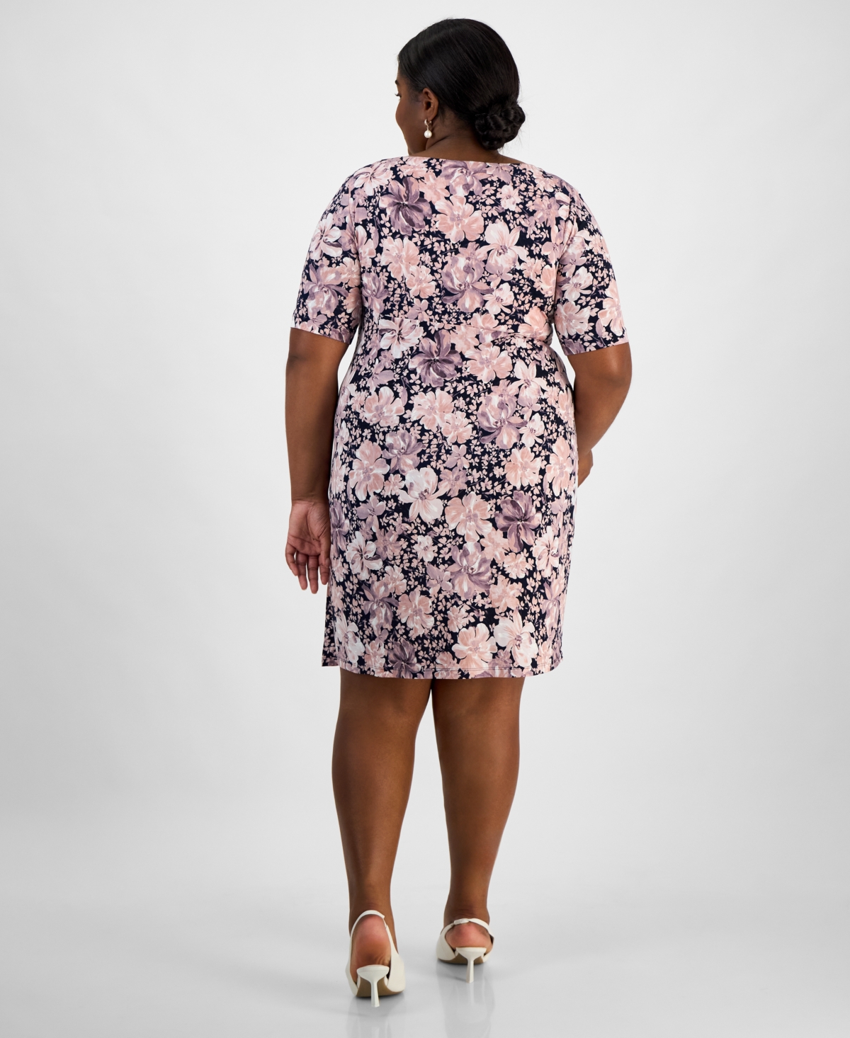Connected Plus Size Floral-print Gathered-waist Dress In Nam
