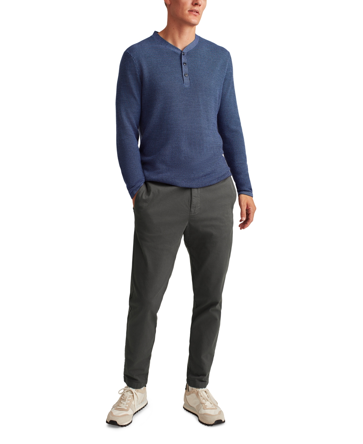 Men's Long Sleeve Geometric Pattern Henley - Navy